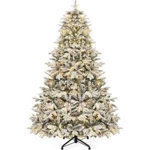 imageYITAHOME 6ft PreLit Snow Flocked Christmas Tree with Remote Control Canaan Fir Christmas Tree with 1225 PEPVC Mixed Branch Tips and 11 LightingModes
