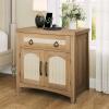 imageYITAHOME 236quot Farmhouse End Table with Charging Station Spacious Nightstand with Drawer ampamp Storage Cabinet Boho Side Table Rattan Bedside Cabinet for Bedroom Living Room OakOak