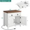 imageYITAHOME 236quot Farmhouse End Table with Charging Station Spacious Nightstand with Drawer ampamp Storage Cabinet Boho Side Table Rattan Bedside Cabinet for Bedroom Living Room OakWhite