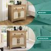 imageYITAHOME 236quot Farmhouse End Table with Charging Station Spacious Nightstand with Drawer ampamp Storage Cabinet Boho Side Table Rattan Bedside Cabinet for Bedroom Living Room OakOak