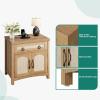 imageYITAHOME 236quot Farmhouse End Table with Charging Station Spacious Nightstand with Drawer ampamp Storage Cabinet Boho Side Table Rattan Bedside Cabinet for Bedroom Living Room OakOak
