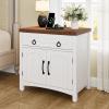 imageYITAHOME 236quot Farmhouse End Table with Charging Station Spacious Nightstand with Drawer ampamp Storage Cabinet Boho Side Table Rattan Bedside Cabinet for Bedroom Living Room OakWhite