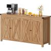 imageYITAHOME 55 Farmhouse Sideboard Buffet Cabinet with Storage Large Kitchen Storage Cabinet with 4 Doors Coffee Bar Cabinet with Adjustable Shelf for Kitchen Living Room Dark OakOak