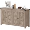 imageYITAHOME 55 Farmhouse Sideboard Buffet Cabinet with Storage Large Kitchen Storage Cabinet with 4 Doors Coffee Bar Cabinet with Adjustable Shelf for Kitchen Living Room Dark OakGreybrown