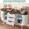 imageYITAHOME 55 Fluted Buffet Cabinet with 3 Large Drawers Fluted Sideboard Buffet Storage Cabinet with Adjustable Shelf ampamp Sliding Door Modern Coffee Bar for Kitchen Entryway White ampamp BrownWhite  Brown