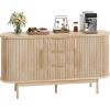 imageYITAHOME 55 Fluted Buffet Cabinet with 3 Large Drawers Fluted Sideboard Buffet Storage Cabinet with Adjustable Shelf ampamp Sliding Door Modern Coffee Bar for Kitchen Entryway White ampamp BrownNatural Oak