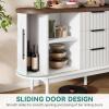 imageYITAHOME 55 Fluted Buffet Cabinet with 3 Large Drawers Fluted Sideboard Buffet Storage Cabinet with Adjustable Shelf ampamp Sliding Door Modern Coffee Bar for Kitchen Entryway White ampamp BrownWhite  Brown