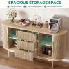 imageYITAHOME 55 Fluted Buffet Cabinet with 3 Large Drawers Fluted Sideboard Buffet Storage Cabinet with Adjustable Shelf ampamp Sliding Door Modern Coffee Bar for Kitchen Entryway White ampamp BrownNatural Oak
