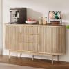 imageYITAHOME 55 Fluted Buffet Cabinet with 3 Large Drawers Fluted Sideboard Buffet Storage Cabinet with Adjustable Shelf ampamp Sliding Door Modern Coffee Bar for Kitchen Entryway White ampamp BrownNatural Oak