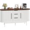 imageYITAHOME 55 Fluted Buffet Cabinet with 3 Large Drawers Fluted Sideboard Buffet Storage Cabinet with Adjustable Shelf ampamp Sliding Door Modern Coffee Bar for Kitchen Entryway White ampamp BrownWhite  Brown