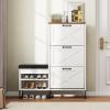 imageYITAHOME Farmhouse Shoe Cabinet with 3 Flip Drawers for Entryway Shoe Storage Cabinet with Shoe Bench Narrow Slim Shoe Rack Organizer for Entrance Living Room Hallway White