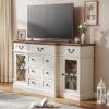 imageYITAHOME Farmhouse TV Stand for 6555 Inch Television Entertainment Center Television Stand with Drawers ampamp Door 59quot Media Console TV Cabinet for Living Room Antique WhiteAntique White