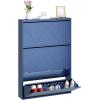 imageYITAHOME Metal Shoe Cabinet with Coat Rack Wall Mounted Shoe Cabinet with 3 Flip Drawers Entrance Hidden Slim Shoe Organizer Cabinet Shoe Rack Storage Cabinet for Entryways Hallways BlueBlue