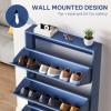 imageYITAHOME Metal Shoe Cabinet with Coat Rack Wall Mounted Shoe Cabinet with 3 Flip Drawers Entrance Hidden Slim Shoe Organizer Cabinet Shoe Rack Storage Cabinet for Entryways Hallways BlueBlue