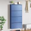 imageYITAHOME Metal Shoe Cabinet with Coat Rack Wall Mounted Shoe Cabinet with 3 Flip Drawers Entrance Hidden Slim Shoe Organizer Cabinet Shoe Rack Storage Cabinet for Entryways Hallways BlueBlue