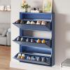 imageYITAHOME Metal Shoe Cabinet with Coat Rack Wall Mounted Shoe Cabinet with 3 Flip Drawers Entrance Hidden Slim Shoe Organizer Cabinet Shoe Rack Storage Cabinet for Entryways Hallways BlueBlue