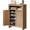 imageYITAHOME Rattan Shoe Cabinet with Doors Farmhouse Shoe Storage Organizer Cabinet with Adjustable Shelves and Handles 6Tier 45quot Tall Shoe Organizer for Entryway Hallway Living Room Caramel OakCaramel Oak