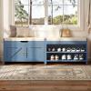 imageYITAHOME Shoe Bench with Storage 2Tier Shoe Bench Entryway Shoe Storage with Cushion and Side Handles 2835quot Shoe Rack Organizer for Hallway Living Room Bedroom BlueBlue