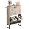 imageYITAHOME Shoe Storage Cabinet Entryway 2 Flip Drawers Freestanding Organizer With Metal Legs Narrow Storage Rack Cabinet Rustic BrownGrey