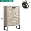 imageYITAHOME Shoe Storage Cabinet Entryway 2 Flip Drawers Freestanding Organizer With Metal Legs Narrow Storage Rack Cabinet Rustic BrownGrey