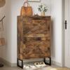 imageYITAHOME Shoe Storage Cabinet Entryway 2 Flip Drawers Freestanding Organizer With Metal Legs Narrow Storage Rack Cabinet Rustic BrownRustic Brown