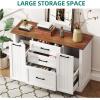 imageYITAHOME Storage Cabinet with 5 Drawers Farmhouse Sideboard Buffet Cabinet with Storage Coffee Bar Cabinets for Dining Room Antique White5 drawers