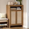 imageYITAHOME Rattan Shoe Cabinet with Doors Farmhouse Shoe Storage Organizer Cabinet with Adjustable Shelves and Handles 6Tier 45quot Tall Shoe Organizer for Entryway Hallway Living Room Caramel OakCaramel Oak
