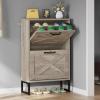 imageYITAHOME Shoe Storage Cabinet Entryway 2 Flip Drawers Freestanding Organizer With Metal Legs Narrow Storage Rack Cabinet Rustic BrownGrey