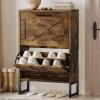 imageYITAHOME Shoe Storage Cabinet Entryway 2 Flip Drawers Freestanding Organizer With Metal Legs Narrow Storage Rack Cabinet Rustic BrownRustic Brown