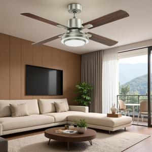 imageYITAHOME 52 inch Ceiling Fans with Lights Brushed Nickel Ceiling Fan with Remote Control 6 Speeds TriColor Temperature Quiet DC Motor for Bedroom Living Room Dining Room