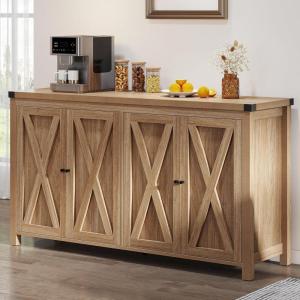 imageYITAHOME 55 Farmhouse Sideboard Buffet Cabinet with Storage Large Kitchen Storage Cabinet with 4 Doors Coffee Bar Cabinet with Adjustable Shelf for Kitchen Living Room Dark OakOak