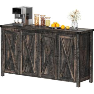 imageYITAHOME 55 Farmhouse Sideboard Buffet Cabinet with Storage Large Kitchen Storage Cabinet with 4 Doors Coffee Bar Cabinet with Adjustable Shelf for Kitchen Living Room Dark OakDark Oak