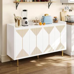 imageYITAHOME Modern Sideboard Buffet with Drawers 55quot Buffet Cabinet with Storage Coffee Bar Cabinets for Hallway Entryway Kitchen or Living Room WhiteWhite