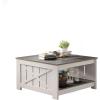 imageYITAHOME Coffee Table Farmhouse Coffee Table with Storage Rustic Wood Cocktail Table Square Coffee Tables for Living Meeting Room with Half Open Storage Compartment Grey WashLight Brown and White