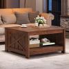 imageYITAHOME Coffee Table Farmhouse Coffee Table with Storage Rustic Wood Cocktail Table Square Coffee Tables for Living Meeting Room with Half Open Storage Compartment Grey WashWalnut