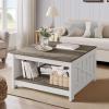 imageYITAHOME Coffee Table Farmhouse Coffee Table with Storage Rustic Wood Cocktail Table Square Coffee Tables for Living Meeting Room with Half Open Storage Compartment Grey WashLight Brown and White