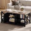 imageYITAHOME Coffee Table for Living Room Modern Farmhouse Coffee Table with Storage 2Tier Center Table Wood Living Room Table Accent Cocktail with Sturdy Frame BlackBrown and Black