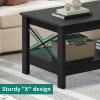 imageYITAHOME Coffee Table for Living Room Modern Farmhouse Coffee Table with Storage 2Tier Center Table Wood Living Room Table Accent Cocktail with Sturdy Frame BlackBlack