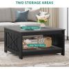 imageYITAHOME Coffee Table with Storage Square Coffee Tables for Living Meeting Room Farmhouse Coffee Table with Large Half Open Storage Compartment Rustic Wood Cocktail Table BlackGray  Black
