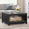 imageYITAHOME Coffee Table with Storage Square Coffee Tables for Living Meeting Room Farmhouse Coffee Table with Large Half Open Storage Compartment Rustic Wood Cocktail Table BlackGray  Black