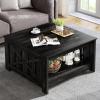 imageYITAHOME Coffee Table with Storage Square Coffee Tables for Living Meeting Room Farmhouse Coffee Table with Large Half Open Storage Compartment Rustic Wood Cocktail Table BlackBlack