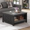 imageYITAHOME Coffee Table with Storage Square Coffee Tables for Living Meeting Room Farmhouse Coffee Table with Large Half Open Storage Compartment Rustic Wood Cocktail Table BlackGray  Black