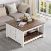 imageYITAHOME Coffee Table with Storage Square Coffee Tables for Living Meeting Room Farmhouse Coffee Table with Large Half Open Storage Compartment Rustic Wood Cocktail Table BlackWalnut