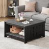 imageYITAHOME Coffee Table with Storage Square Coffee Tables for Living Meeting Room Farmhouse Coffee Table with Large Half Open Storage Compartment Rustic Wood Cocktail Table BlackGray  Black
