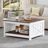 imageYITAHOME Coffee Table with Storage Square Coffee Tables for Living Meeting Room Farmhouse Coffee Table with Large Half Open Storage Compartment Rustic Wood Cocktail Table BlackWalnut