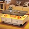 imageYITAHOME Farmhouse LED Coffee Table with Storage 4 Drawers Wood Coffee Tables for Living Room 2 Tiers Open Display Area with Metal Chic Handles Industrial Cocktail Center Table Brown and OakBrown and Oak
