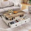 imageYITAHOME Farmhouse LED Coffee Table with Storage 4 Drawers Wood Coffee Tables for Living Room 2 Tiers Open Display Area with Metal Chic Handles Industrial Cocktail Center Table Brown and OakBrown and Oak