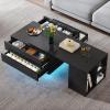 imageYITAHOME LED Coffee Table with 4 Storage Drawers Extendable Coffee Tables for Living Room Modern Wooden Rectangle Cocktail Table with Open Shelves ampamp Sliding Tabletop 35quot 61quot BlackBlack