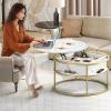 imageYITAHOME Round Lift Top Coffee Tables for Living Room with Hidden Storage Compartment Modern Grey Coffee Table with Storage 2 Tiers for Home Decor Office Round Center Tables Living Room Table GreyMarble and Gold