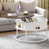 imageYITAHOME Round Lift Top Coffee Tables for Living Room with Hidden Storage Compartment Modern Grey Coffee Table with Storage 2 Tiers for Home Decor Office Round Center Tables Living Room Table GreyBrown and White